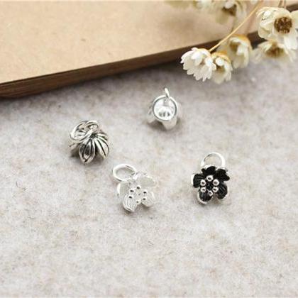 2pcs Sterling Silver Flower Charms, 925 Silver..