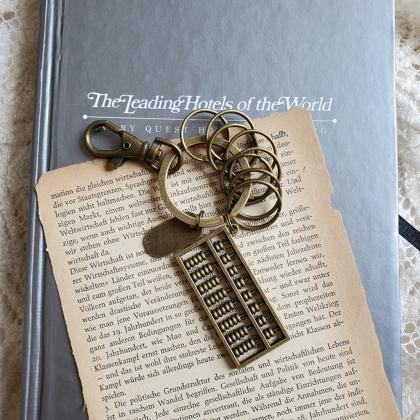 Vintage Abacus Key Chain, Bronze Metal Keychain,..