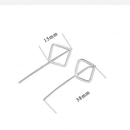Sterling Silver Geometric Square Ear Studs, S925..
