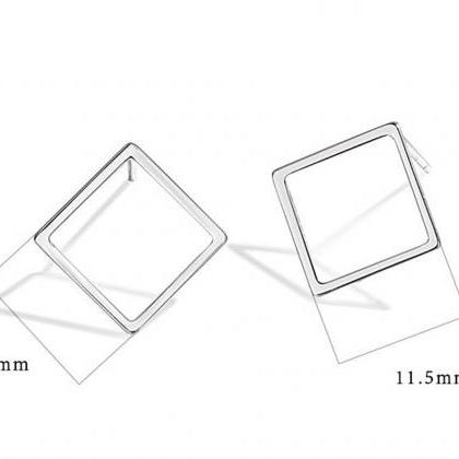 S925 Sterling Silver Square Ear Studs, Silver..