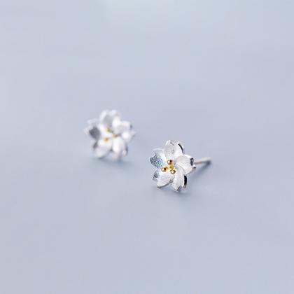 S925 Silver Flower Ear Studs, Post Earrings, Women..