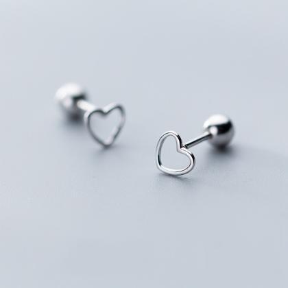 S925 Sterling Silver Hollow Heart Ear Stud With..