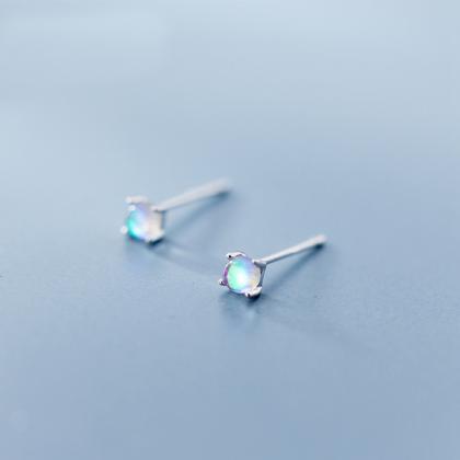 Sliver Cz Pave Colorful Bead Ear Studs, Sterling..