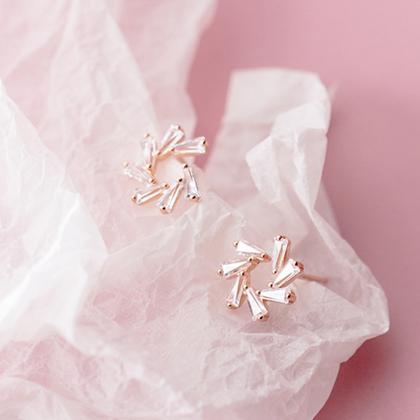 S925 Silver Cz Pave Flower Ear Studs, Hollow Post..
