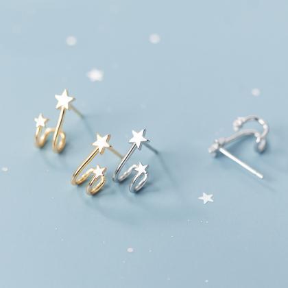 Sterling Silver Double Star Spiral Ear Studs, Star..