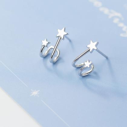 Sterling Silver Double Star Spiral Ear Studs, Star..