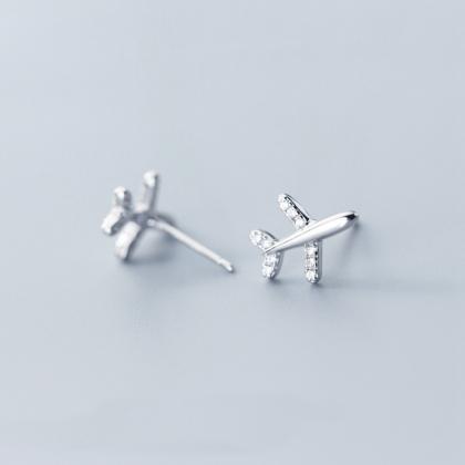 Sterling Silver Airplane Ear Stud, Silver Aircraft..