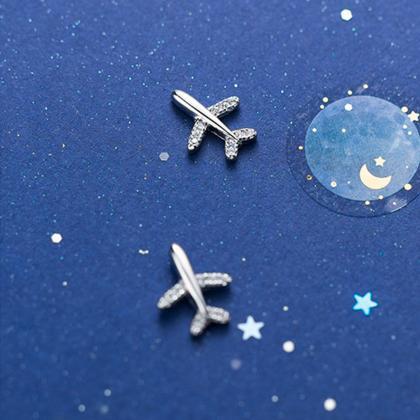 Sterling Silver Airplane Ear Stud, Silver Aircraft..