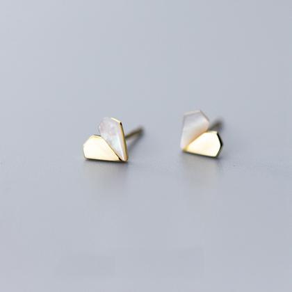 Sterling Silver Diamond Heart Ear Studs, Heart..