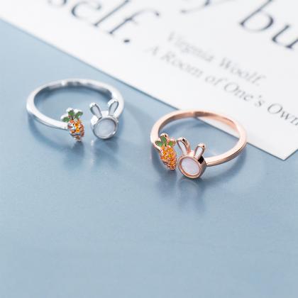 Sterling Silver Adjustable Rabbit And Carrot Ring,..