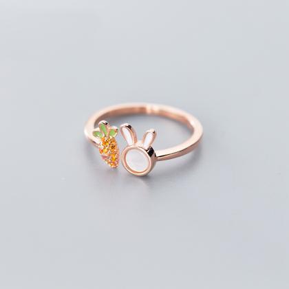 Sterling Silver Adjustable Rabbit And Carrot Ring,..