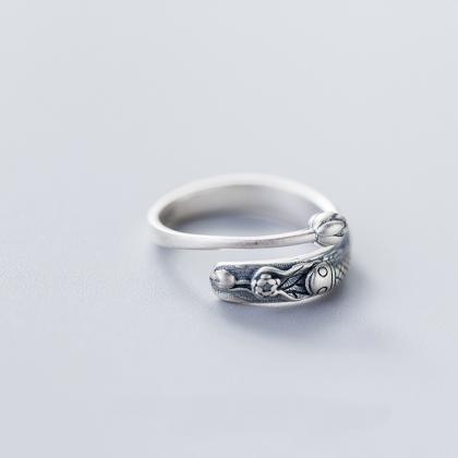 Sterling Silver Adjustable Carp Ring, Minimalist..