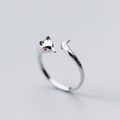 Sterling Silver Adjustable Fox Ring, Minimalist..