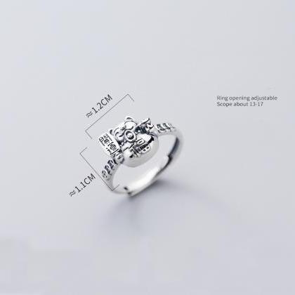 S925 Silver Adjustable Cat Ring, Minimalist Rings,..