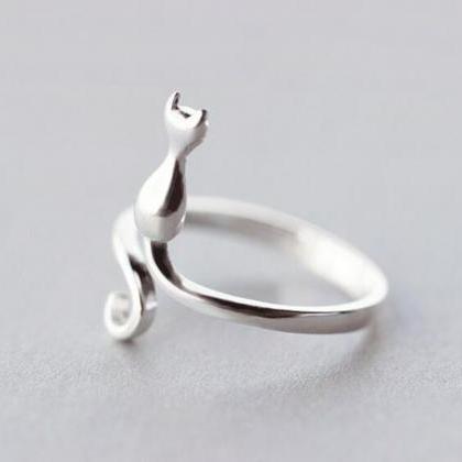 Sterling Silver Adjustable Cat Ring, Minimalist..