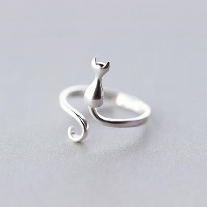 Sterling Silver Adjustable Cat Ring, Minimalist..