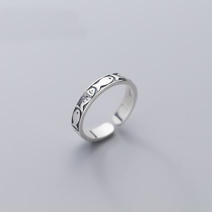 Sterling Silver Adjustable Fish Ring, Minimalist..