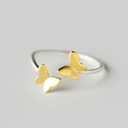 Double Gold Butterfly, Sterling Silver Adjustable..