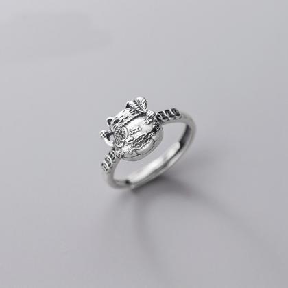 Lucky Cat Rings, S925 Silver Adjustable Cat Ring,..