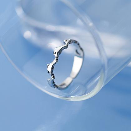 Glossy Opened Whale Ring, Sterling Silver..