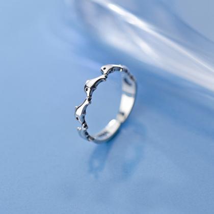 Glossy Opened Whale Ring, Sterling Silver..