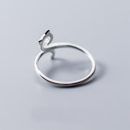 Cute Dainty Cat With Red Ear Ring, Sterling Silver..