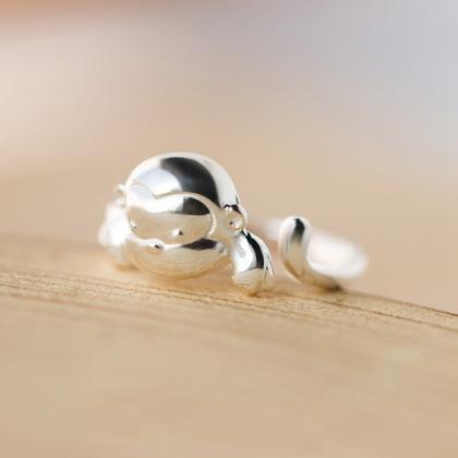 Glossy Monkey Ring, Sterling Silver Adjustable..