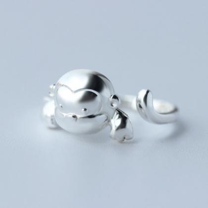 Glossy Monkey Ring, Sterling Silver Adjustable..
