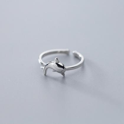 Dolphin Ring, Sterling Silver Adjustable Dolphin..
