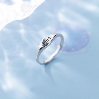 Glossy Fish Ring, Sterling Silver Adjustable Fish..
