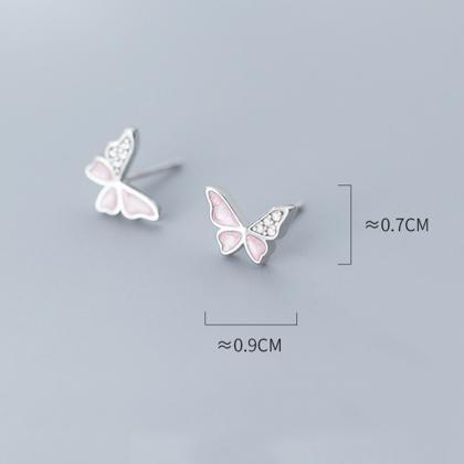 Cz Pave Butterfly Ear Studs, S925 Silver Butterfly..