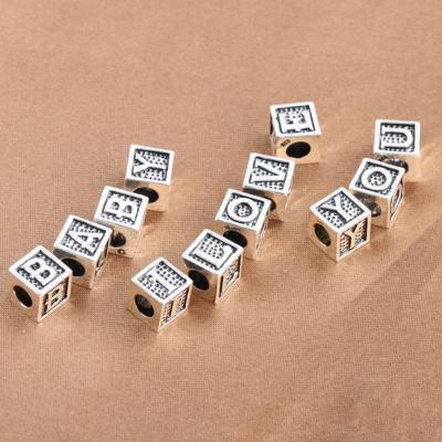 S925 Sterling Silver Alphabet Spacer Beads, A~Z Silver Alphabet Necklace Beads, Cube Letter Beads, Alphabet Bracelet Beads, Lager Hole Beads