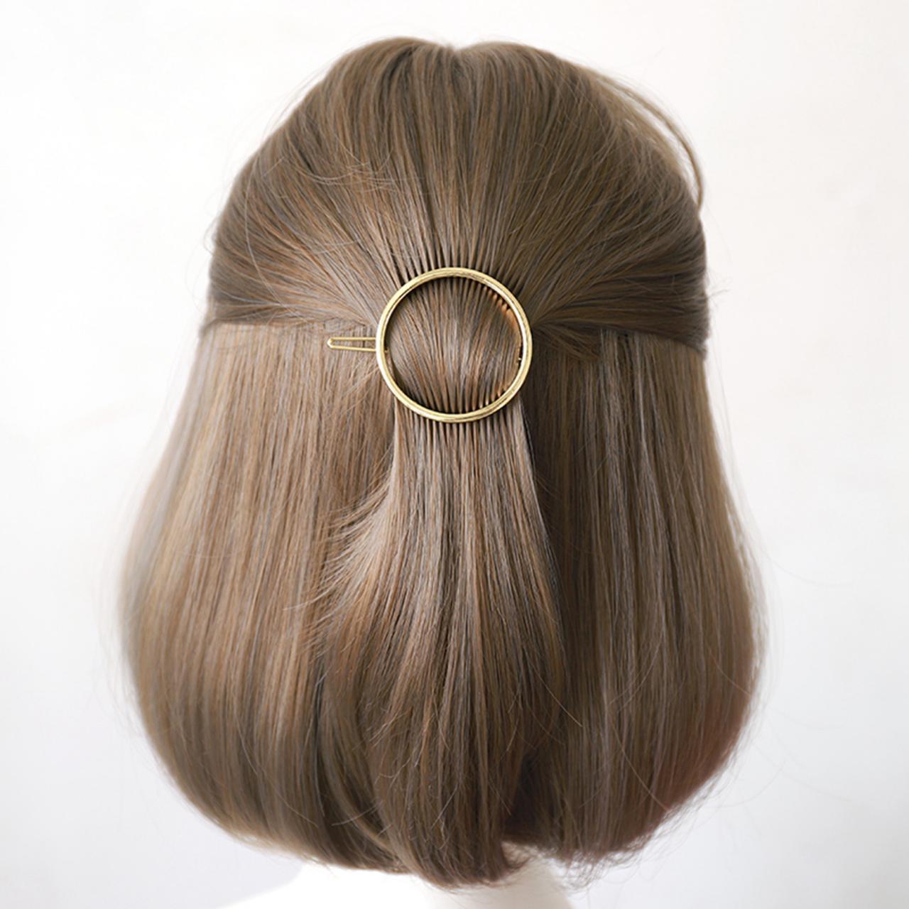 Gold Plated Round Hair Clip, Minimalist Hair Accessories, Geometric Hair Clip, Minimal French Barrette, Metal Alloy Hair Clip, Hair Barrette