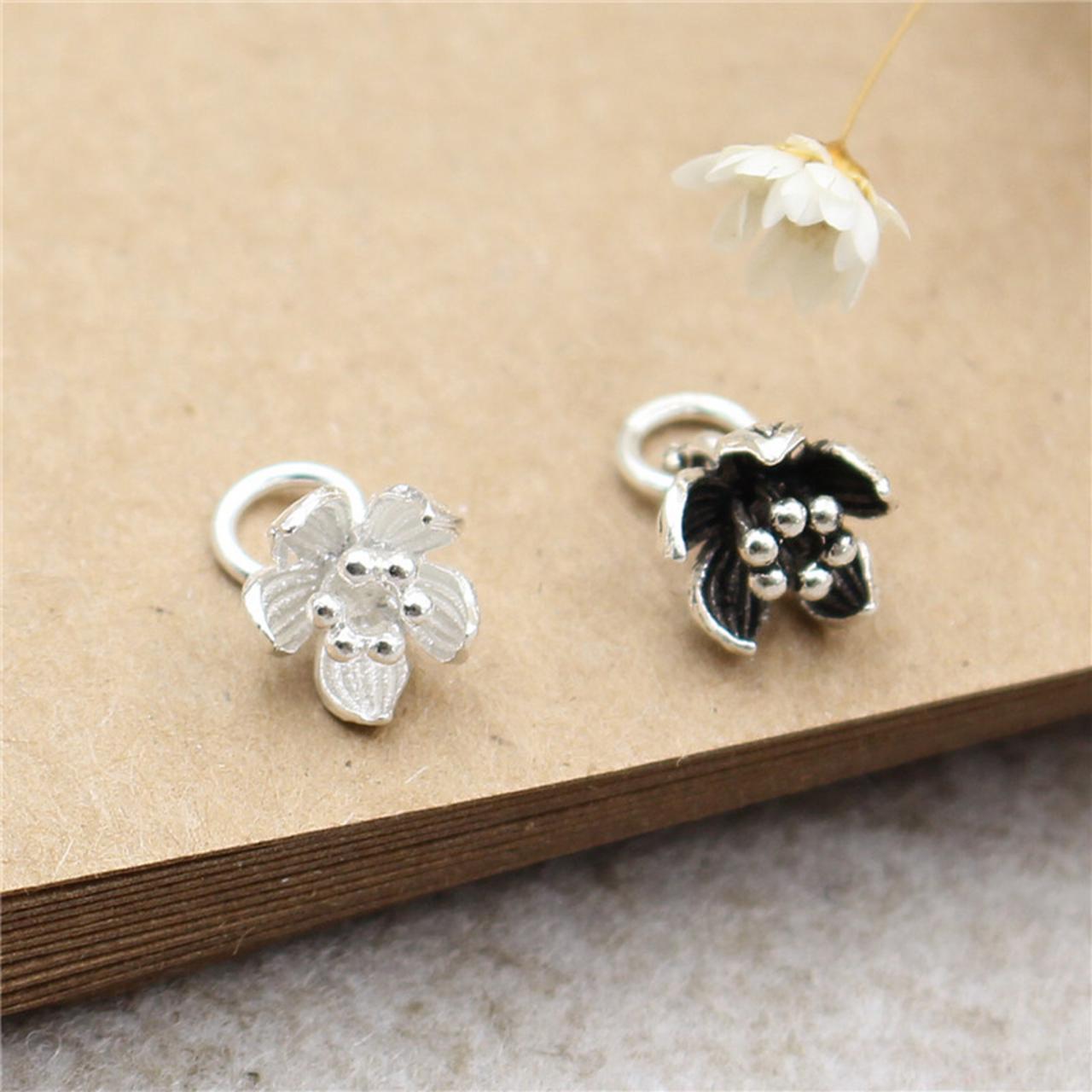 2pcs Sterling Silver Flower Charms, 925 Silver Flower Charm, Necklace Charm, Bracelet Charm, Earring Charms, Tiny Charms, Flower Charms Pendant
