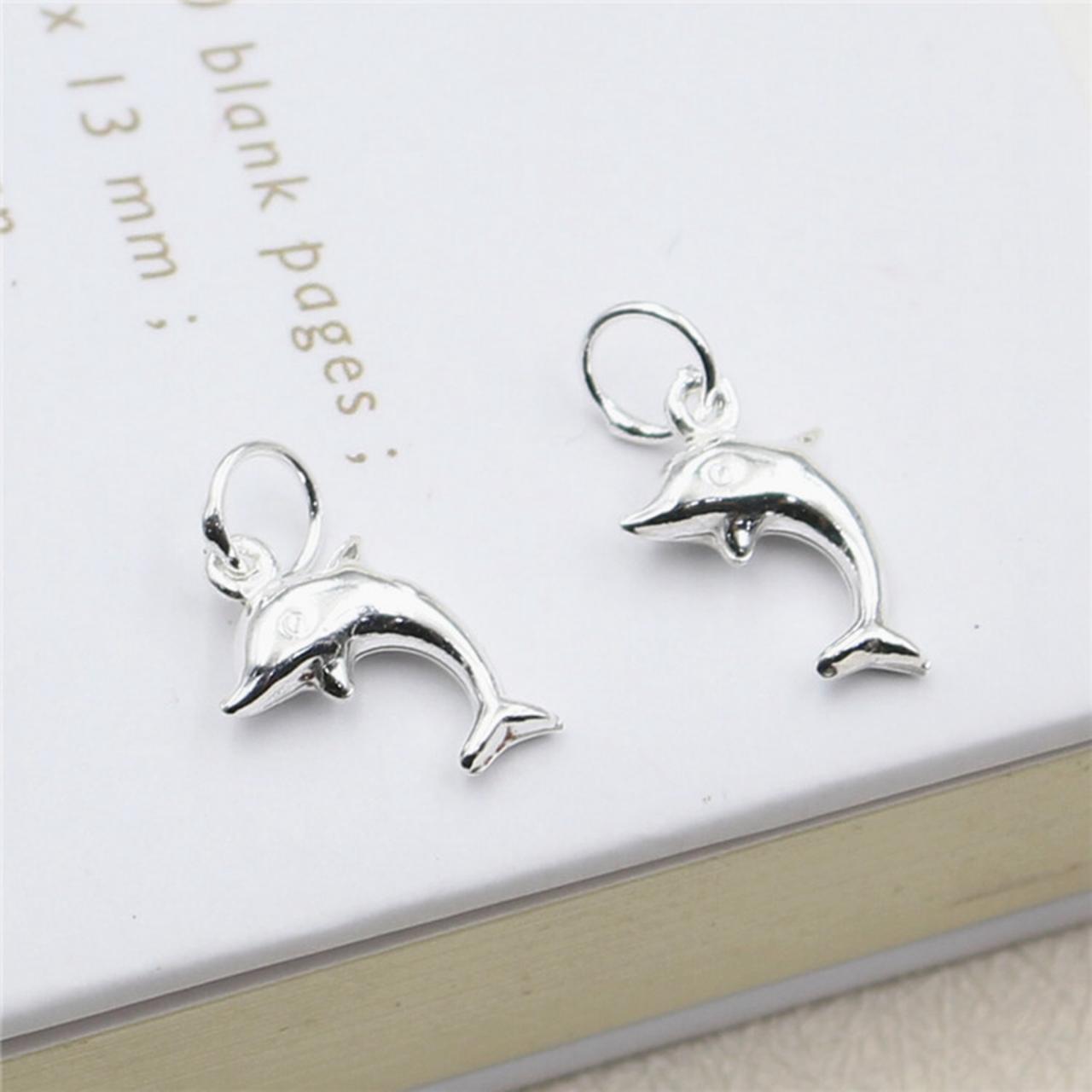 4pcs Sterling Silver Dolphin Charm, Silver Dolphin Charm, Necklace Charm, Bracelet Charm, Earring Charm, Animals Charm, Tiny Charm, Small Charm