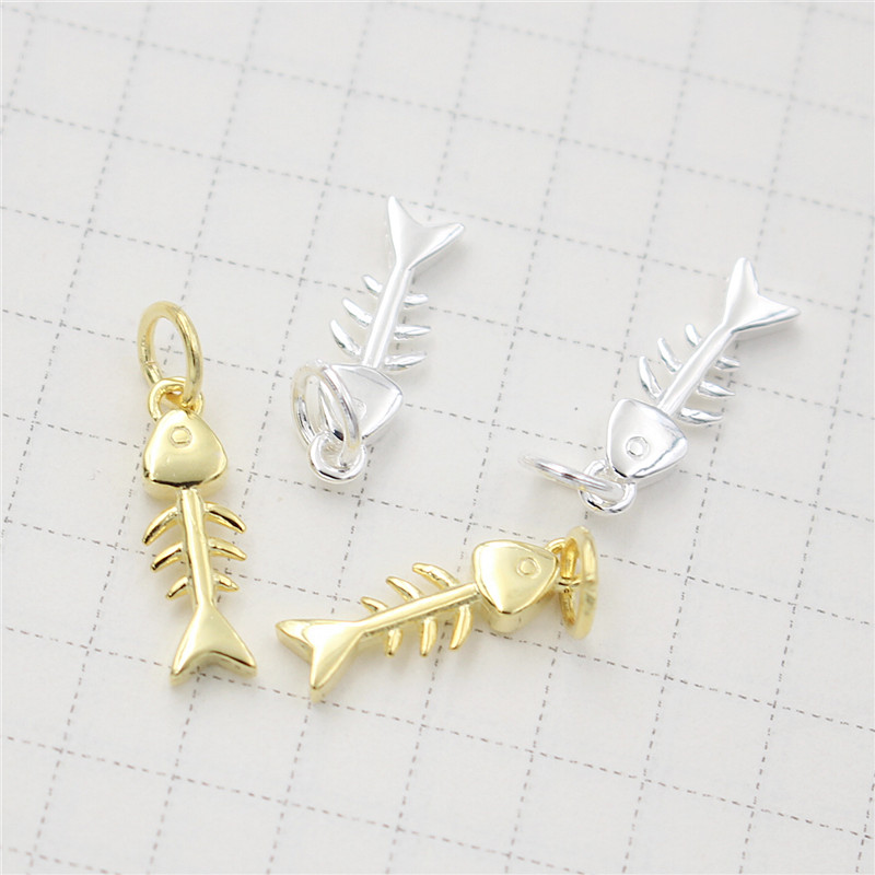 Sterling Silver Fish Bone Charm, Silver Fish Skeleton Charm, Necklace Charm, Bracelet Charm, Earring Charm,animals Charm,cat Fish Bone Charm