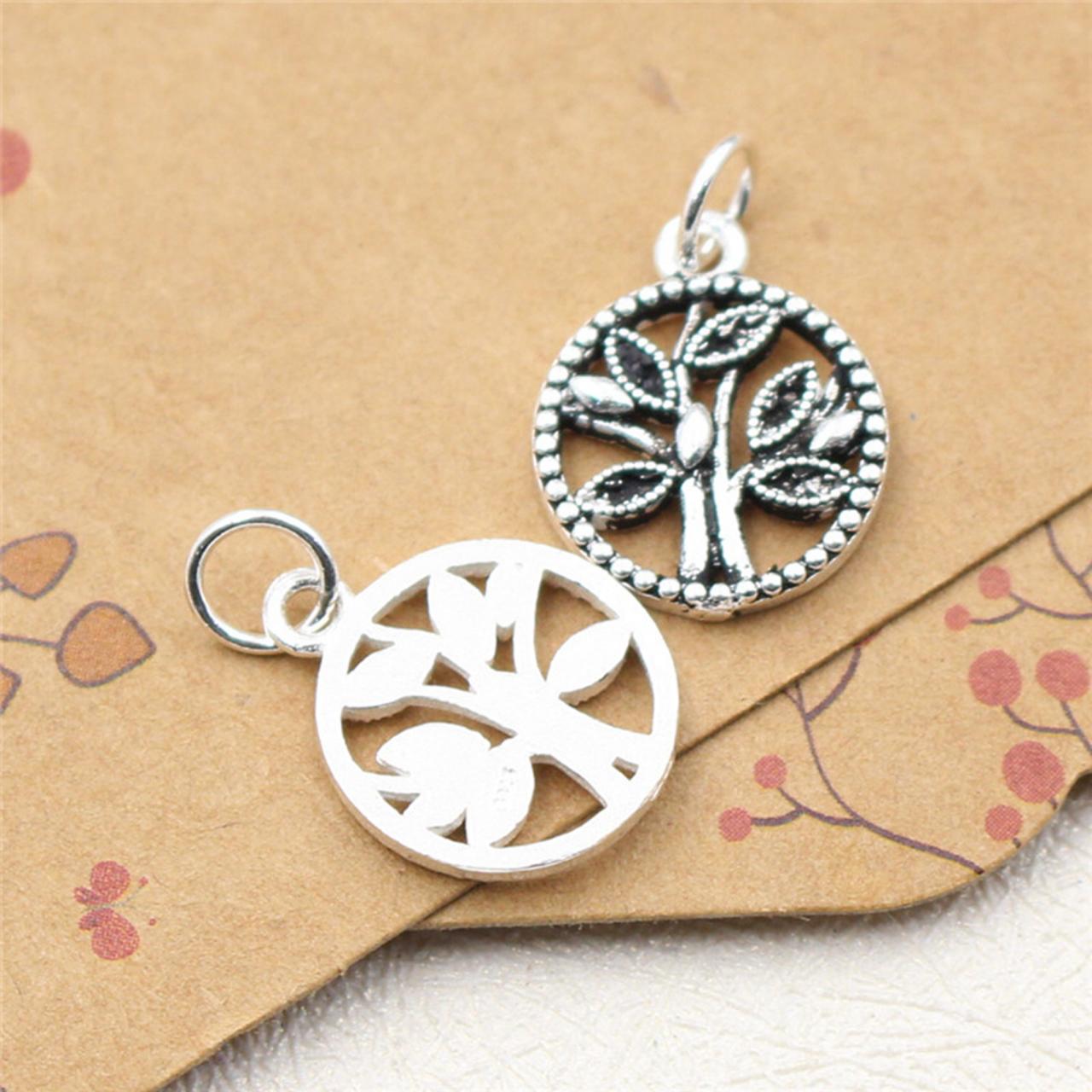Sterling Silver Life Tree Charms, 925 Silver Tree of Life Charms, Tree Round Disc Charm,Hollow Out Tree Charms,Necklace Charm,Bracelet Charm