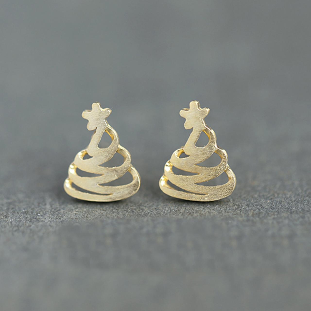 S925 Sterling Silver Christmas Tree Ear Studs, Christmas Tree Earrings, Filigree Ear Studs, Christmas Tree Earring Posts, Christmas Tree Ear Stud