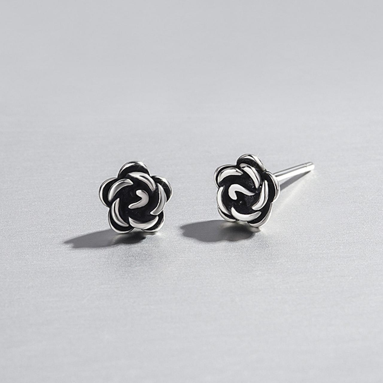 S925 Silver Rose Flower Ear Studs, Post Earrings, Women Earrings, Everyday Earrings