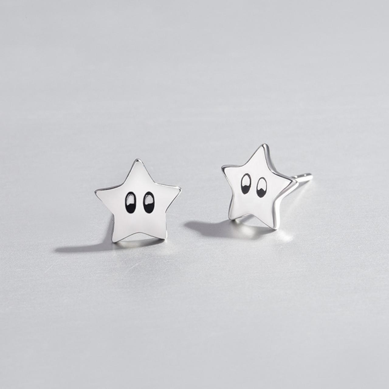 Sterling Silver Cute Star Ear Post, Star Earrings Stud, Star Earring Post, Chic Silver Star Earrings