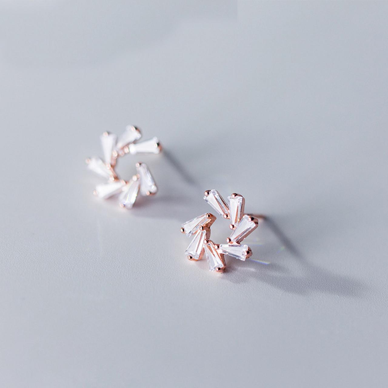 S925 Silver Cz Pave Flower Ear Studs, Hollow Post Earrings, Women Earrings, Everyday Earrings, Ear Post, Floral Earrings