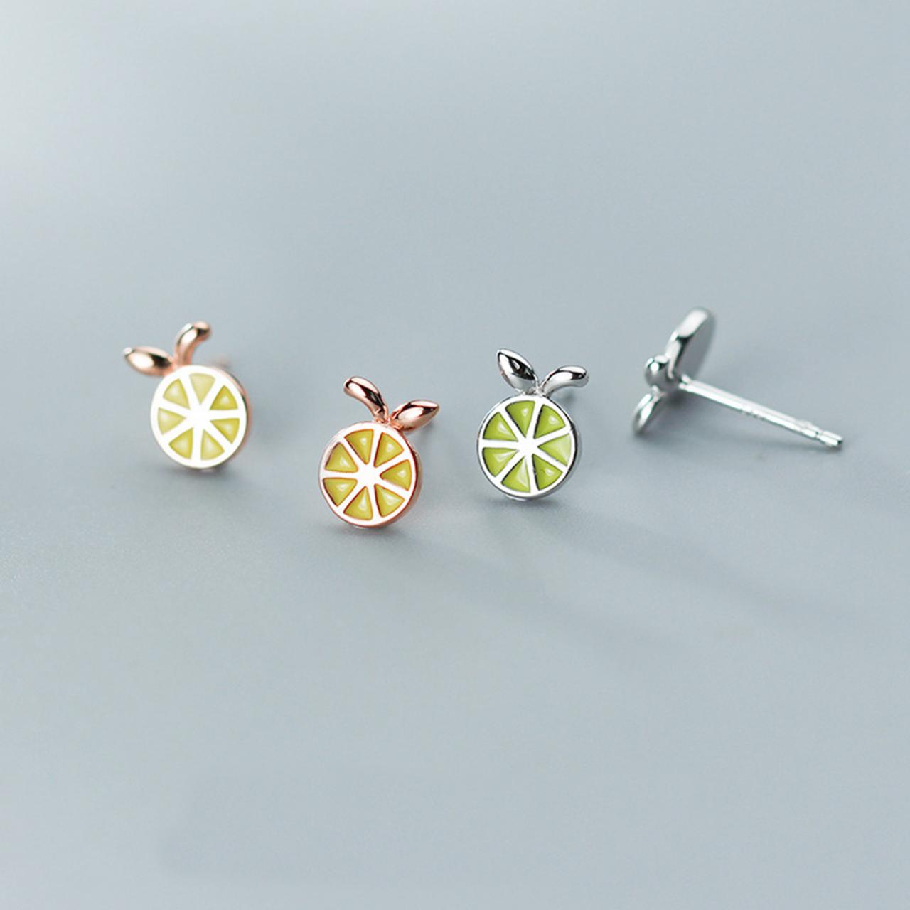 Sliver Lemon Ear Studs, Sterling Silver Lemon Post Earrings, Women Earrings, Everyday Earrings, Lemon Ear Post, Fruit Earrings