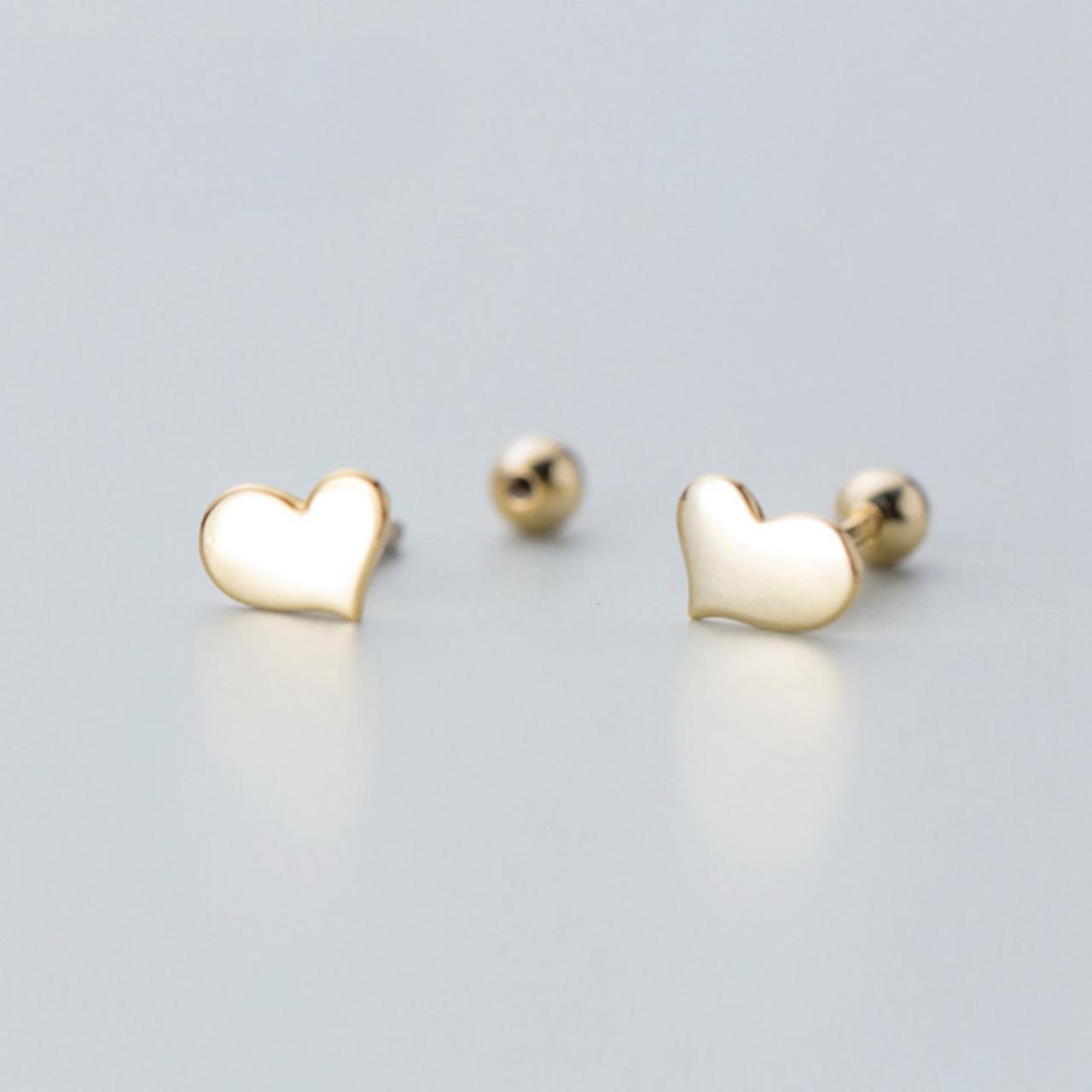 Sterling Silver Glossy Heart Ear Studs, Heart Post Earrings, Women Heart Earrings, Everyday Heart Earrings, Heart Ear Post