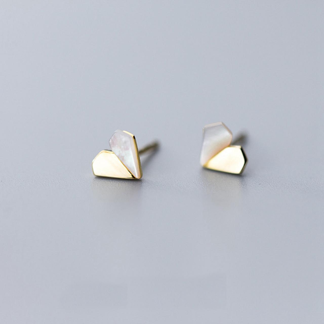 Sterling Silver Diamond Heart Ear Studs, Heart Post Earrings, Women Heart Earrings, Everyday Heart Earrings, Heart Ear Post