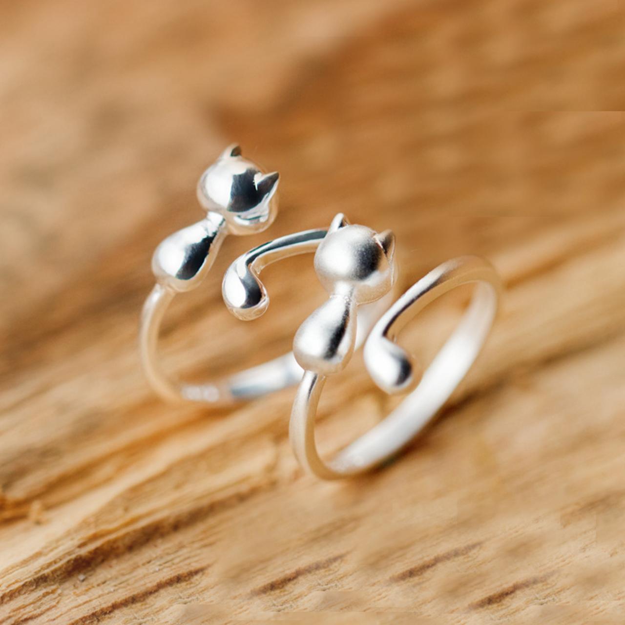 Sterling Silver Adjustable Cat Ring, Minimalist Rings, Dainty Ring, Women Ring, Everyday Jewelry