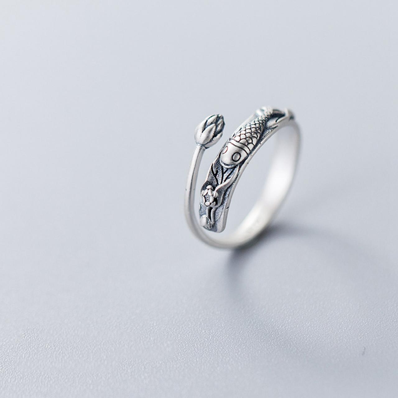 Sterling Silver Adjustable Carp Ring, Minimalist Rings, Dainty Ring, Women Ring, Everyday Jewelry