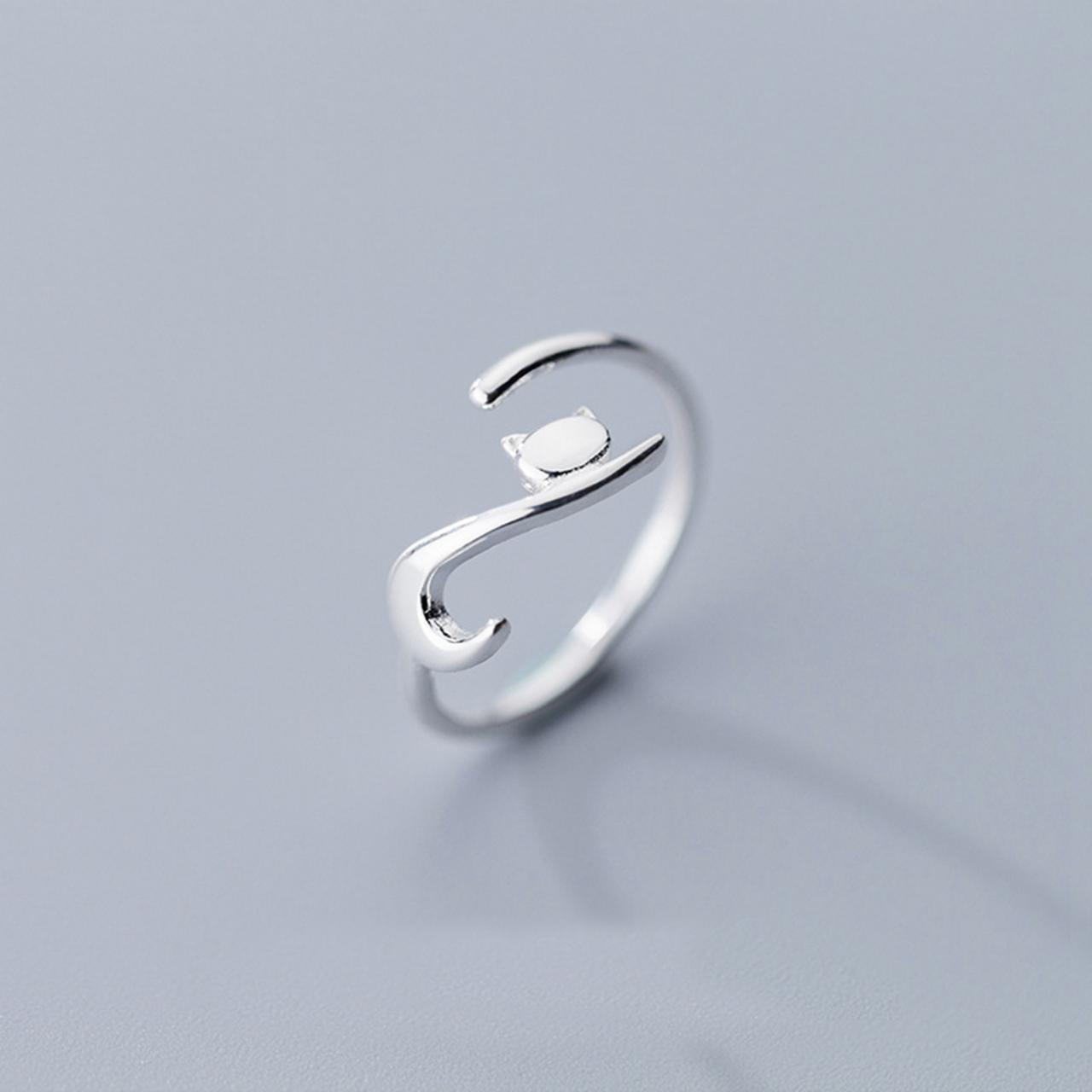 Cute Dainty Cat Ring, Sterling Silver Adjustable Cat Ring, Minimalist Rings, Women Ring, Everyday Jewelry