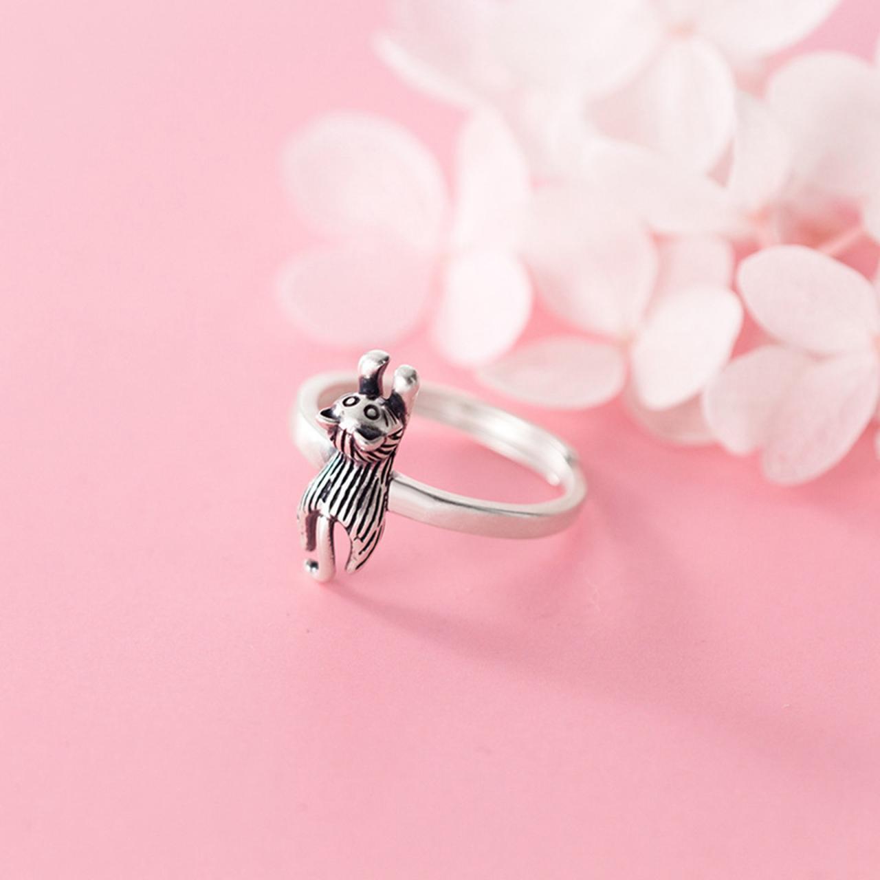 Lazy Cat Ring, Sterling Silver Adjustable Cat Ring, Minimalist Rings, Dainty Ring, Women Ring, Everyday Jewelry, Japanese Cat Ring