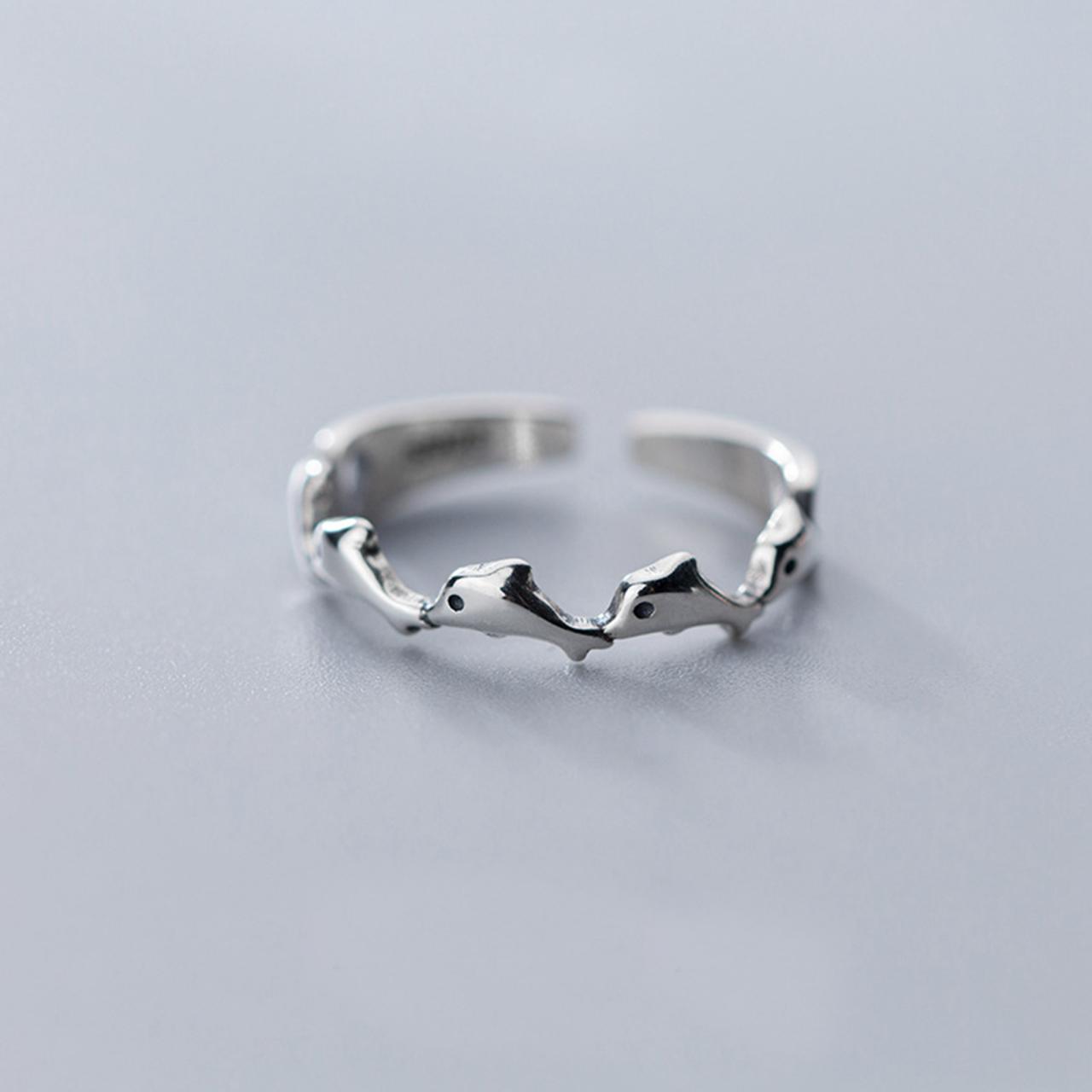 Glossy Opened Whale Ring, Sterling Silver Adjustable Whale Ring, Minimalist Rings, Dainty Ring, Women Ring, Everyday Jewelry