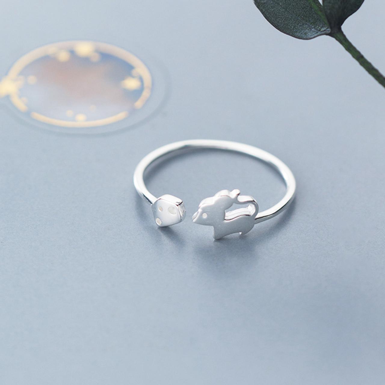 Fashion Mouse, Sterling Silver Adjustable Mouse Ring, Minimalist Rings, Dainty Ring, Women Ring, Everyday Jewelry